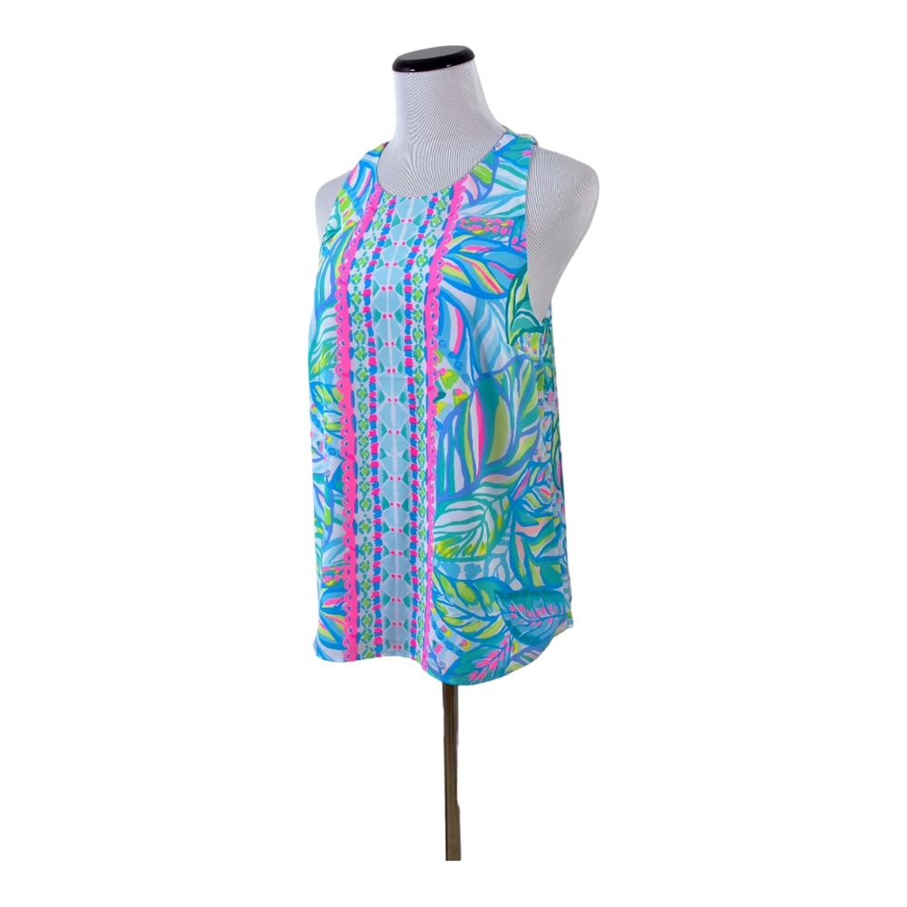Lilly Pulitzer Lyle Top Maraca My World Sz S Pink Blue Floral